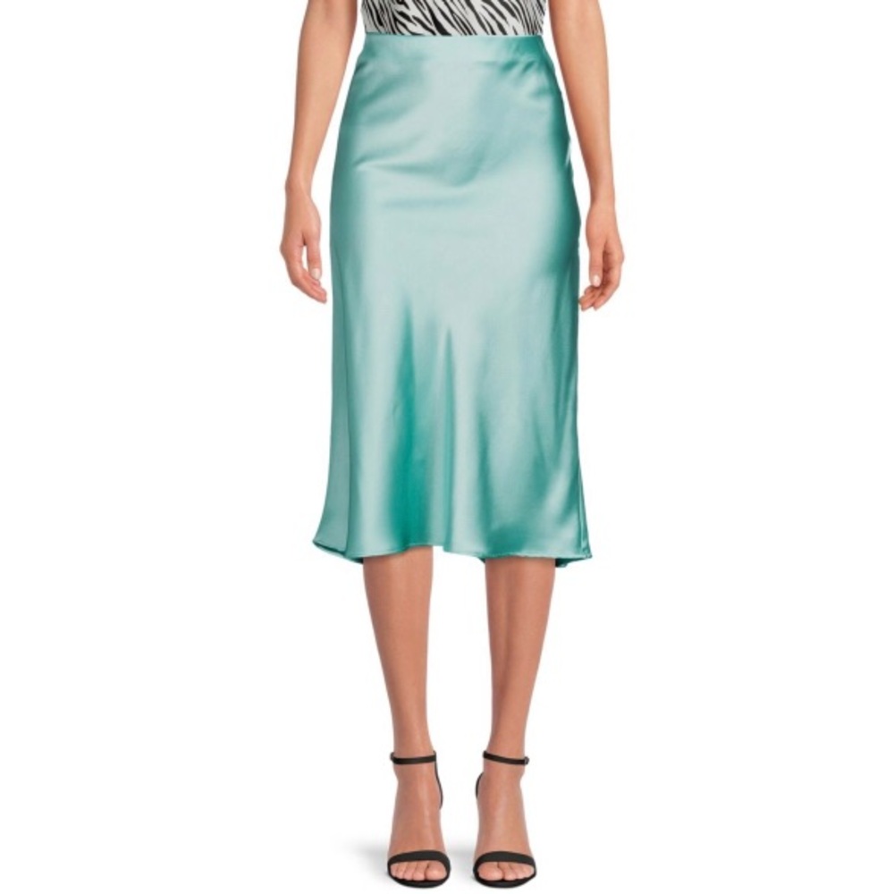 NWT. Renee C Seafoam Blue Satin Midi Skirt. M